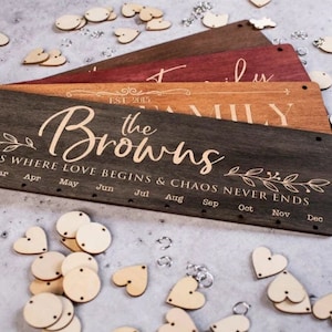 Wood Family Calendar Personalized, Family Birthday Board, Housewarming Gifts for Family, Wooden Board Calendar