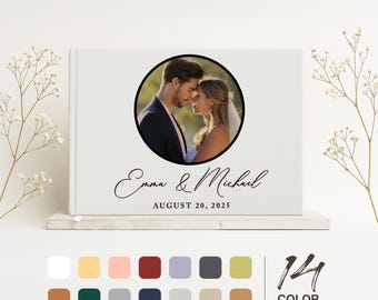 Personalized Photo Wedding Guest Book, Wedding Reception Guestbook, Engagement Signing Book, Hard Cover Leather Guest Book Wedding Keepsake