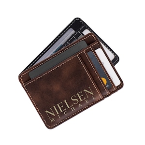 Carteras delgadas para hombres, regalos personalizados para él, billetera de cuero delgada, padrinos de boda, regalo de aniversario para novio, billetera delgada minimalista