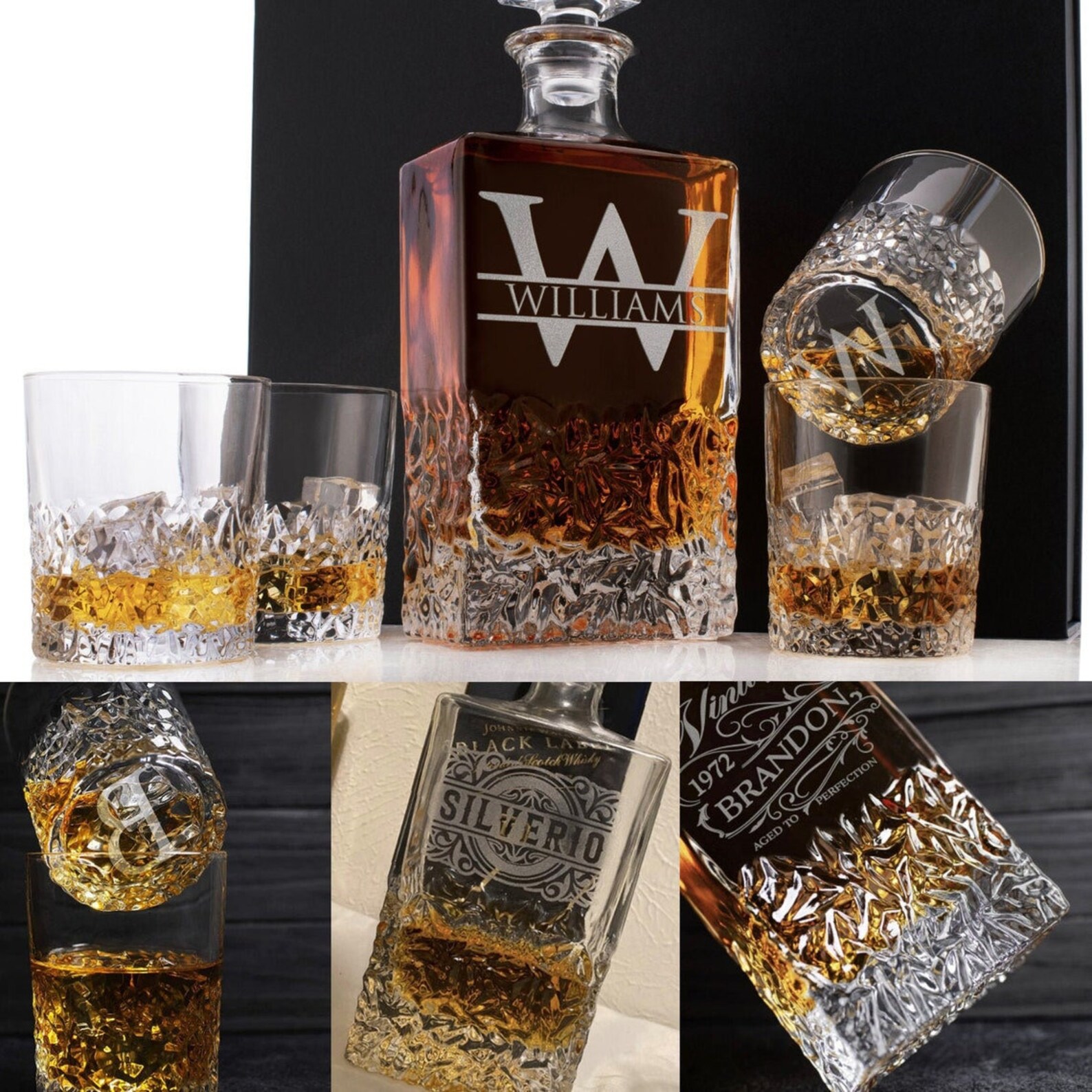 Personalized Whiskey Decanter Set With Gift Box Option Etsy