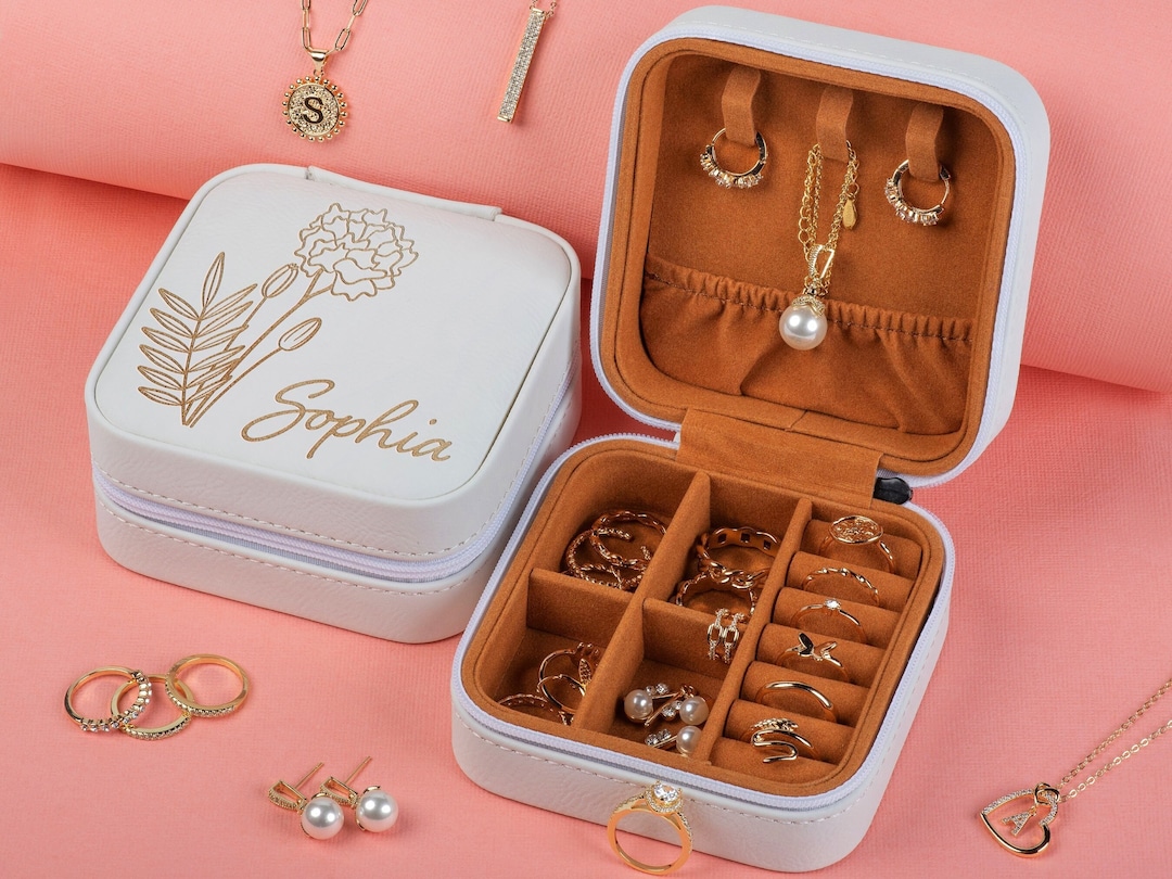 Buy Custom Travel Jewelry Box, Personalized Gift for Her, Birth Flower  Jewelry Box, Wedding Bridesmaid Gifts, Jewelry Organizer Online in India 