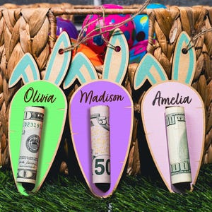 Bunny Money Holder, Personalized Easter Money Holder, Custom Name Money Holder for Gift, Easter Basket Stuffers, Kids Easter Cash Gift