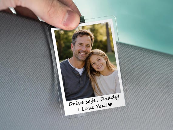 Photo Car Visor Clip, Fathers Day Gift for Dad, Personalized Gift for Him Anniversary, Drive Safe Gift, Car Photo Frame, Couples Keepsake
