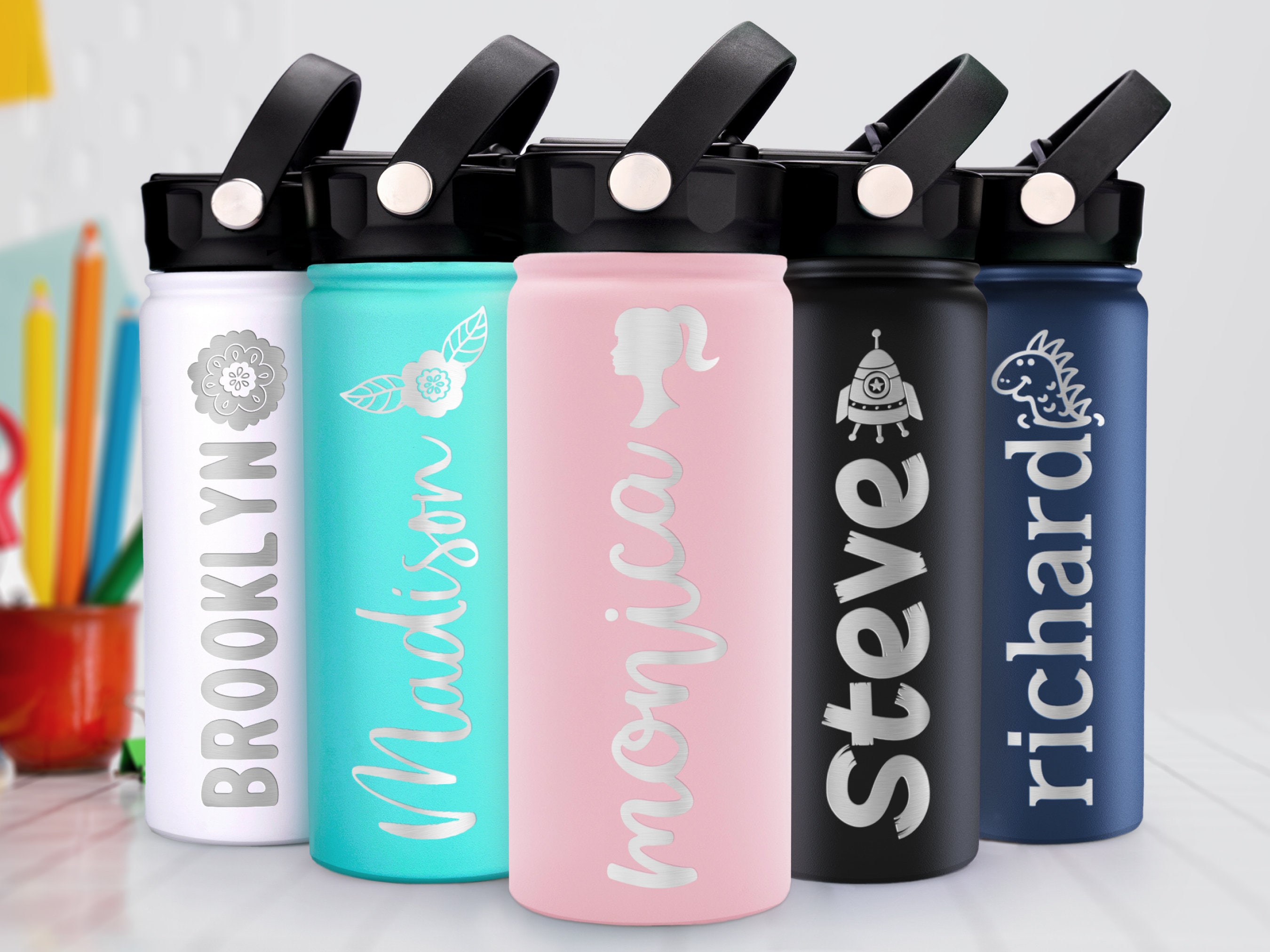 Personalized Kid Water Bottle, Back to School Gifts for Kids, Custom Laser Engraved Bottles, 18oz Water Bottle Personalized Water Bottle