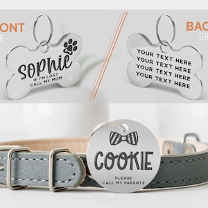 Dog Name Tag, Bone Dog Tag Personalized for Dogs, Engraved Dog Tag, Personalized Dog Tag, New Puppy Gifts, Rose Gold Black Silver Dog Tag
