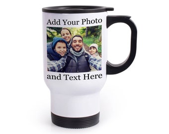 Personalized Photo Travel Mug with Handle, Custom Coffee Tumbler, Insulated Tumbler, Tumbler with Picture, Travel Tumbler