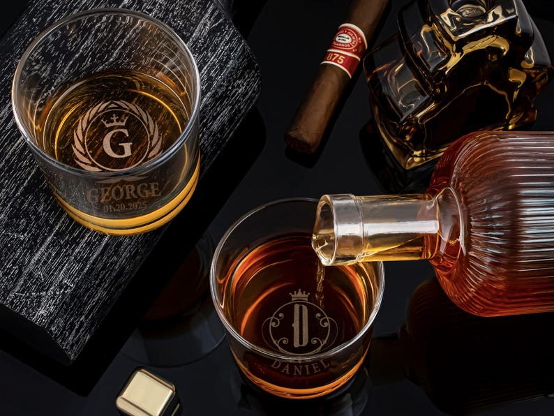 Personalized Engraved Whiskey Glass, Custom Initial Rock Glass for Dad ...