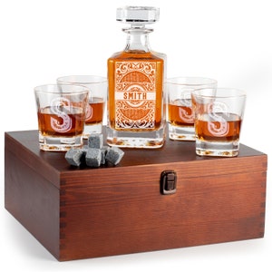 Engraved Bourbon Decanter Set With Bourbon Glasses, Whiskey Decanter ...