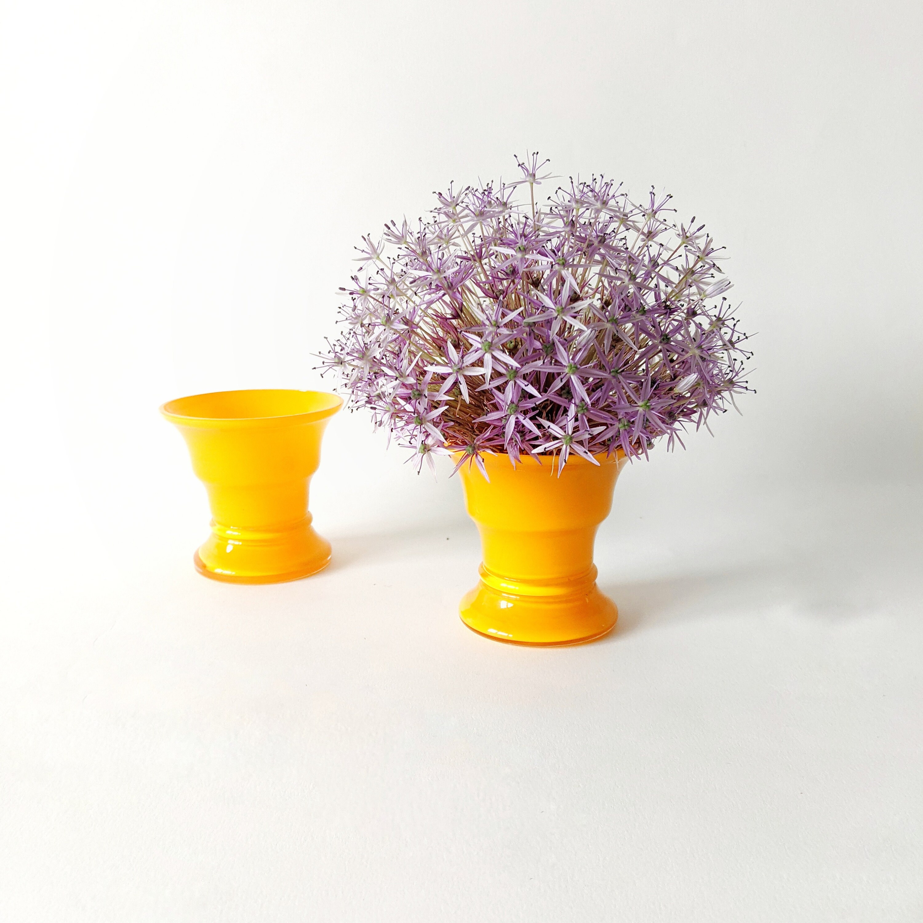 Two Yellow Glass Cups Glass Vases Etsy