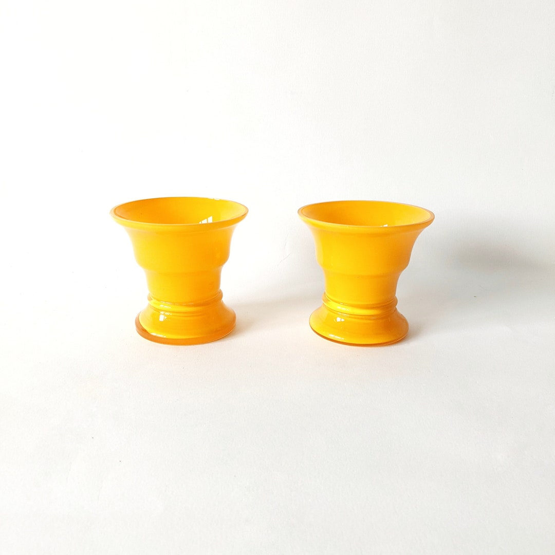 Two Yellow Glass Cups Glass Vases Etsy