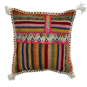 Vintage Patchwork Peruvian Manta Cushion Cover, 45cm x 45cm (18&quot;), Handwoven Andean Pillow Case