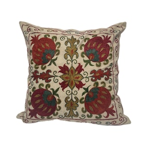 Decorative Uzbek Suzani Hand Embroidered Pillow Case, 45cm x 45cm (18&quot;x18&quot;), Throw Cushion Cover