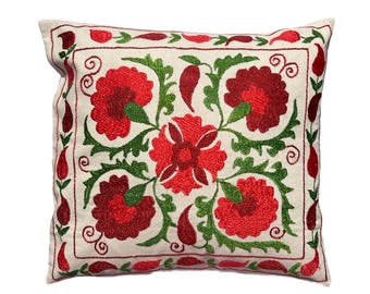 Suzani, Uzbek Handmade Embroidered Pillow Case, 48cm x 46cm (19" x 18") Cushion Cover