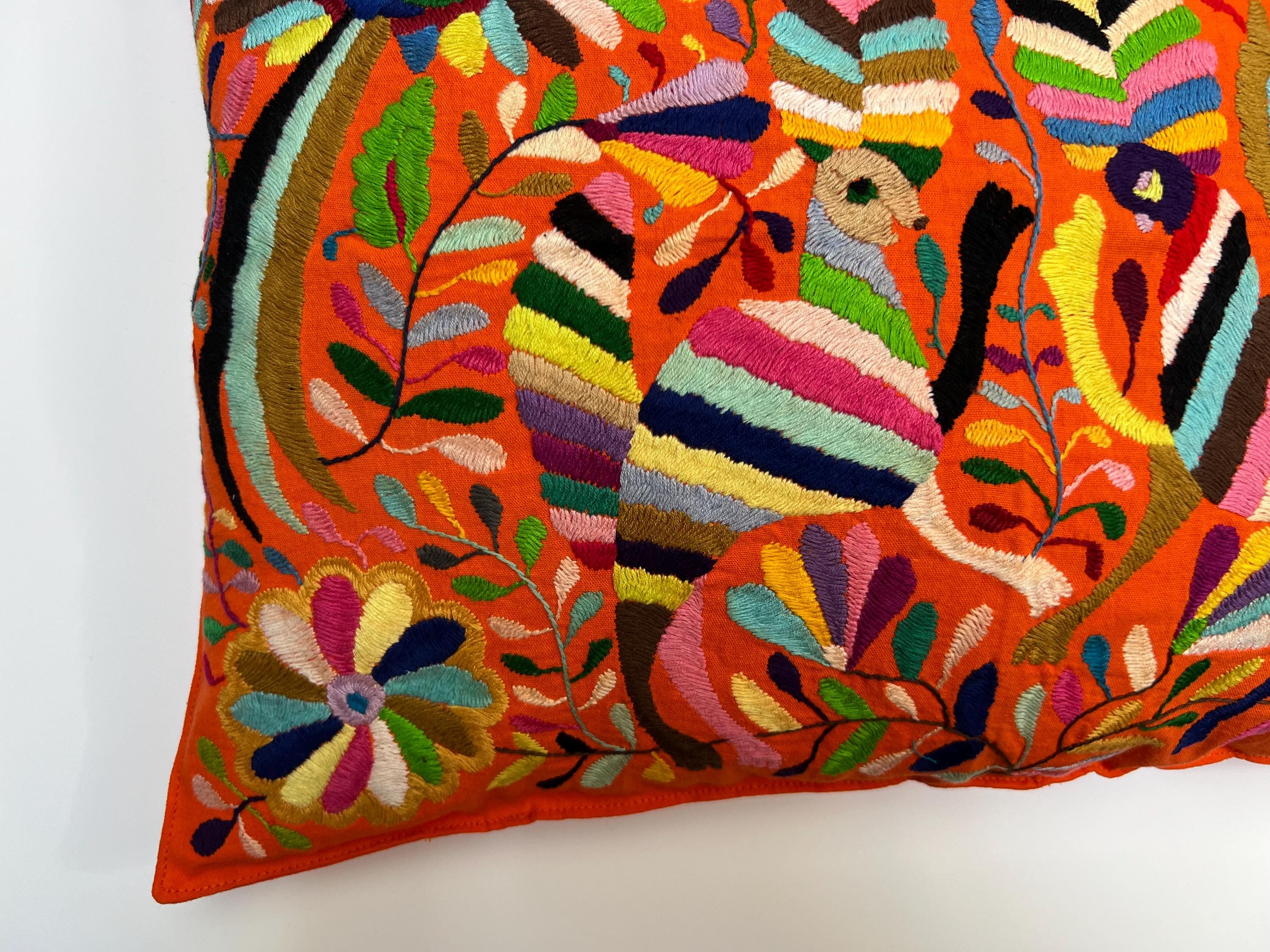 オレンジ メキシカン オトミ、手刺繍テナンゴ クッションカバー、22