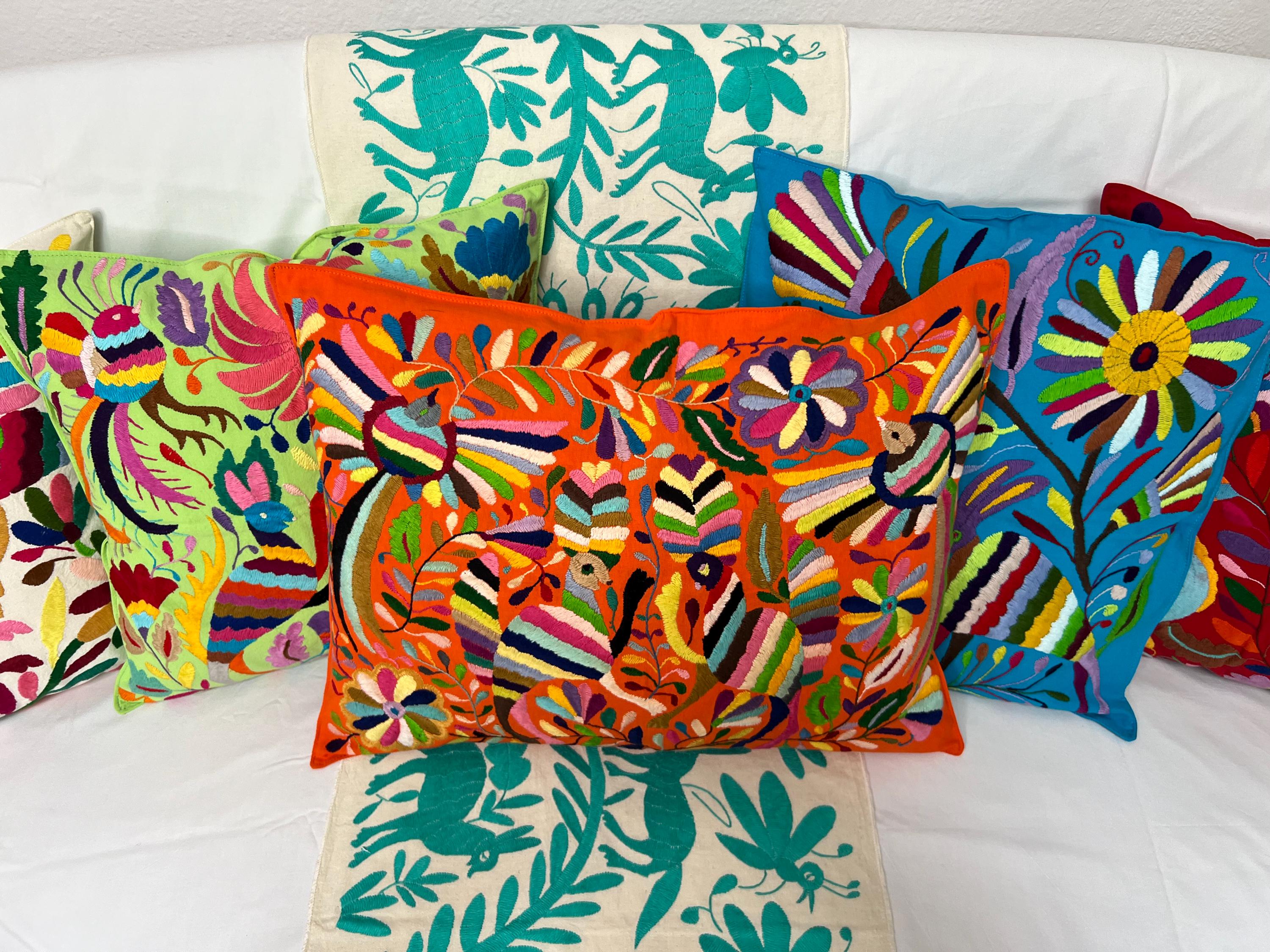 オレンジ メキシカン オトミ、手刺繍テナンゴ クッションカバー、22