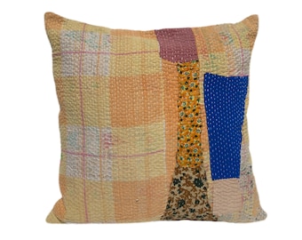 Patchwork Orange Vintage Indian Kantha Handmade Cushion Cover, 45cm x 45cm (18" x 18")