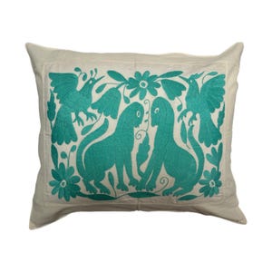 Blue and White  Hand Embroidered Mexican Otomi Cushion Cover, 57cm x 46cm (22&quot; x 18&quot;), Tenango Colourful Home