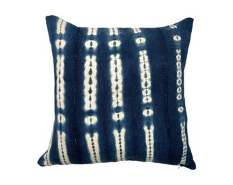 青と白の手刺繍のメキシコオトミクッションカバー、57 cm x 46 cm (22