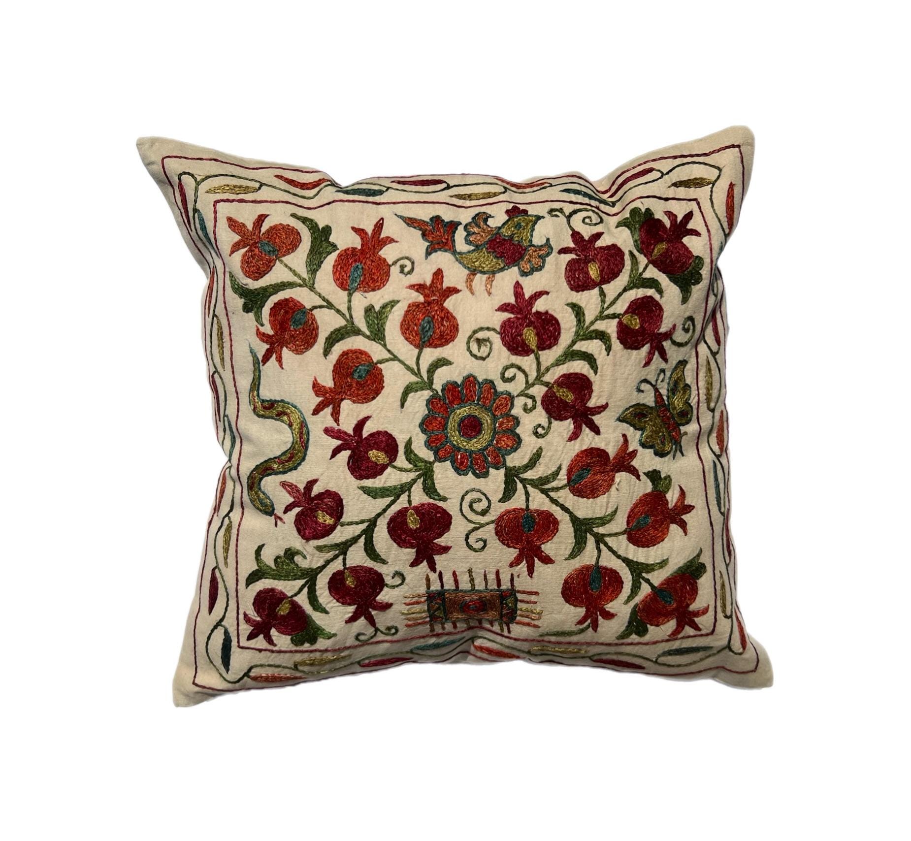 ウズベキスタンの手作りのユニークなスザニ、刺繍入り枕カバー、46 cm