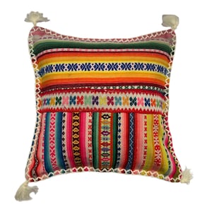 Vintage Patchwork Peruvian Manta Cushion Cover, 45cm x 45cm (18&quot;), Handwoven Andean Pillow Case