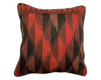 Red Kilim Handwoven Afghan Vintage Carpet Cushion Cover, 45cm x 45cm, (18" x 18")