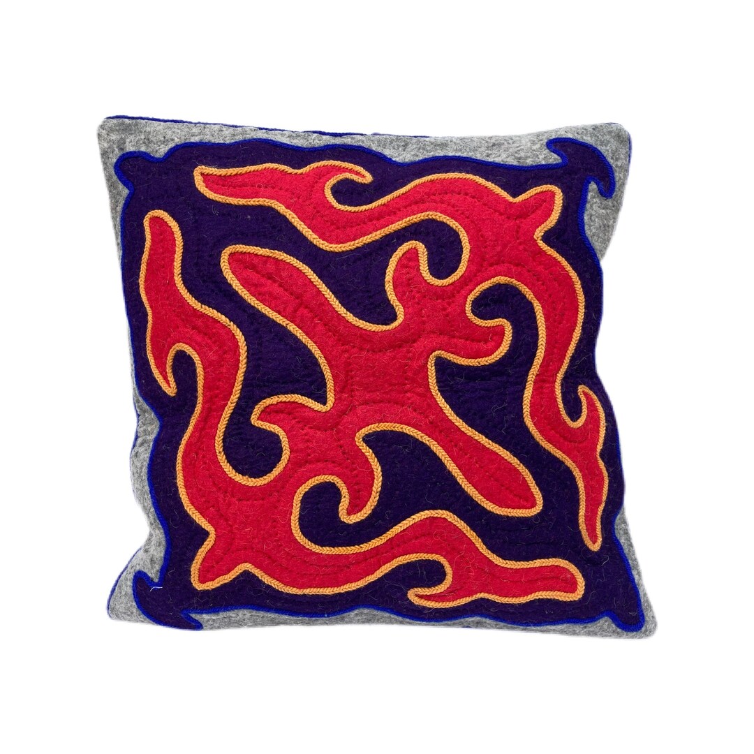 キルギス ハンドメイド シルダック ウールクッションカバー 約65×65cm