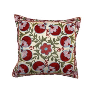 Uzbek Suzani Hand Embroidered Pomegranate Pillow Case, 44cm x 42 cm (18&quot; x 16&quot;), Throw Cushion Cover