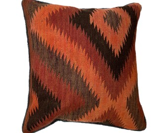 Handwoven Afghan Red Kilim Vintage Carpet Cushion Cover, 45cm x 45cm, (18" x 18")