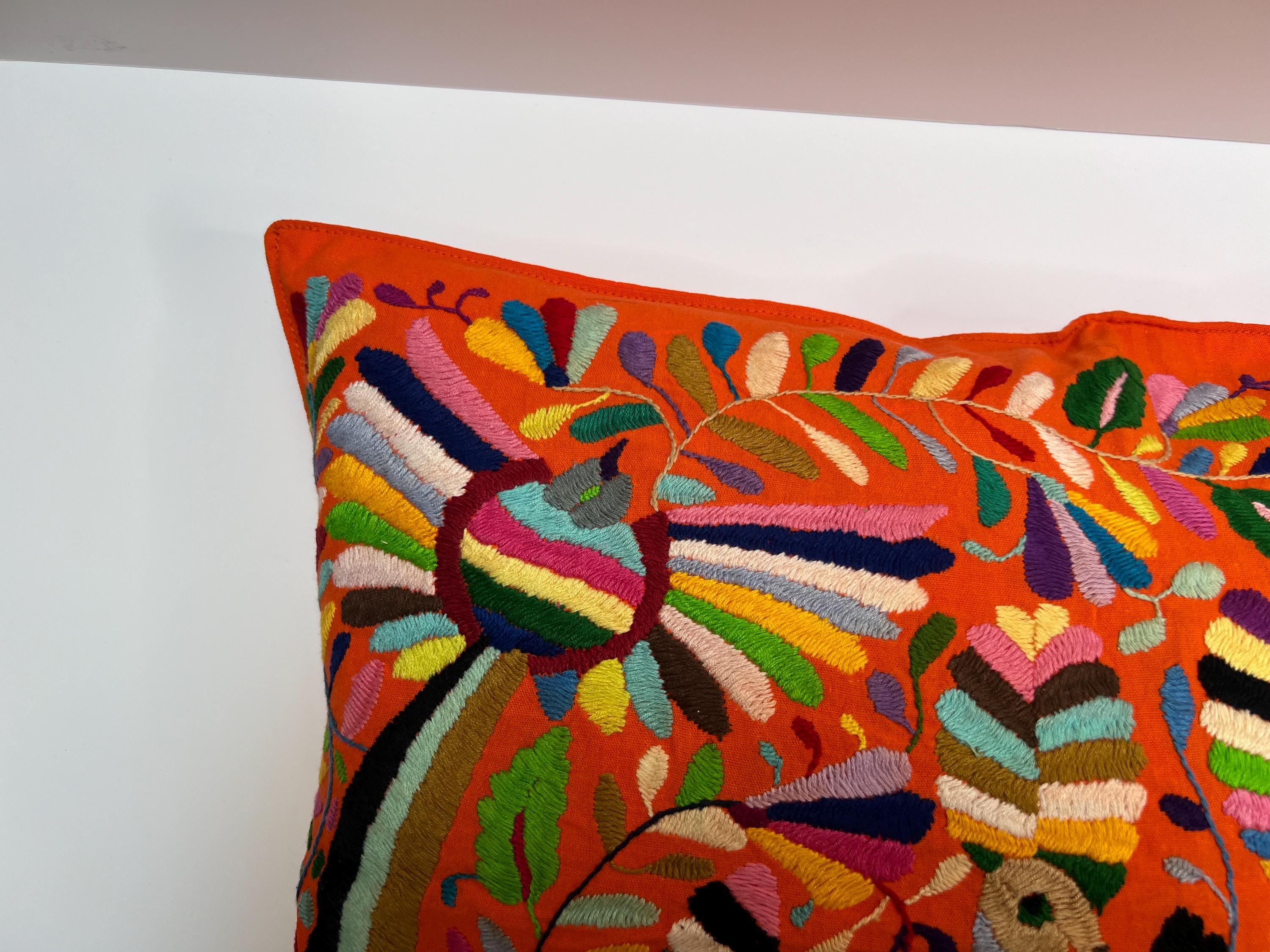 オレンジ メキシカン オトミ、手刺繍テナンゴ クッションカバー、22