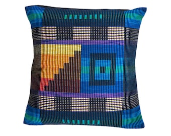 Sri Lankan Dumbara Pillow Cover | Indigenous Thalagune Hand-Woven Cushion | Traditional Colourful Art | 40x40cm (16x16&quot;) Home Decor