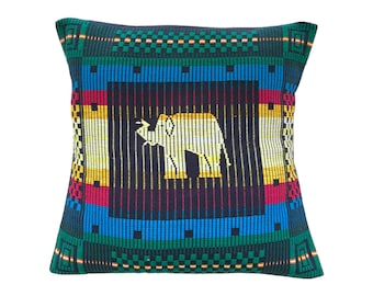Sri Lankan Dumbara Pillow Cover | Indigenous Thalagune Hand-Woven Cushion | Traditional Elephant | 40x40cm (16x16") Home Decor