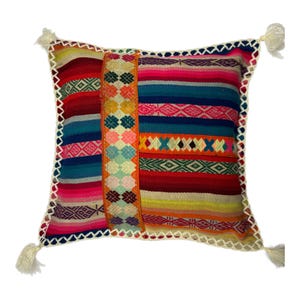 Peruvian Vintage Manta Cushion Cover, 45cm x 45cm (18&quot;), Handwoven Andean Pillow Case