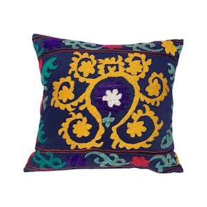 Handmade Vintage Tajik Suzani Pillow Case, Embroidered Traditional Design, From Central Asia