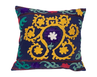 Handmade Vintage Tajik Suzani Pillow Case, Embroidered Traditional Design, From Central Asia