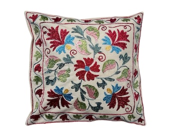 Beautiful Hand Embroidered Uzbek Suzani Throw Pillow Cover, 45cm x 45cm (18"x18")
