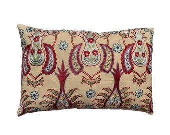 Hand Embroidered Lumbar Suzani Pillow Case, Uzbek Accent Design, 64cm x 42cm (25"x17") Bespoke Cushion Cover