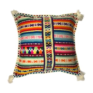 Vintage Patchwork Peruvian Manta Cushion Cover, 45cm x 45cm (18&quot;), Handwoven Andean Pillow Case