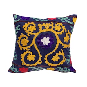 Hand Embroidered Vintage Tajik Suzani Pillow Case, 18&quot; x 16&quot; Cushion Cover
