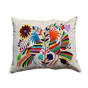 Unique Hand Embroidered Mexican Otomi Cushion Cover, 55cm x 45cm (22&quot; x 18&quot;), Tenango Colourful Home