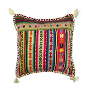 Peruvian Vintage Manta Cushion Cover, 45cm x 45cm (18&quot;), Handwoven Andean Pillow Case