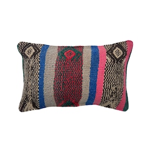 Vintage Handwoven Peru Frazada Bolster Cushion Cover,  50cm x 30cm  (20&quot;x12&quot;), Andean Sheep&#39;s Wool Pillow Case