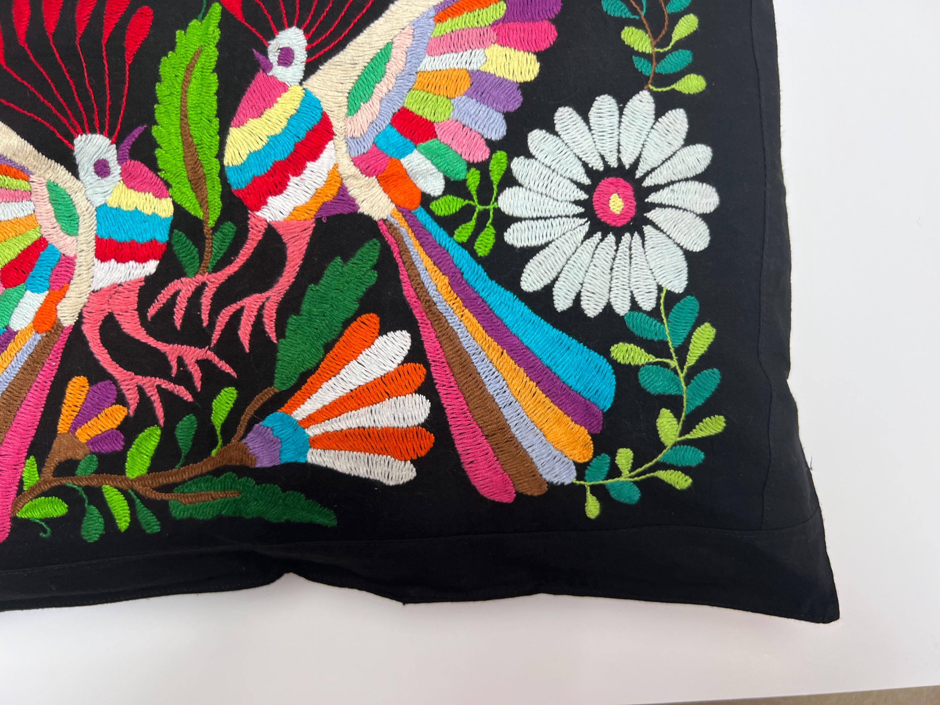 ブラック メキシコ オトミ 手刺繍 テナンゴ クッションカバー、22