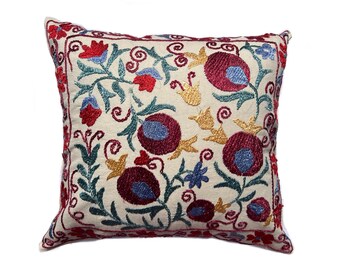Uzbek Suzani Hand Embroidered Small Pillow Case, 44cm x 42 cm (18" x 16"), Throw Cushion Cover
