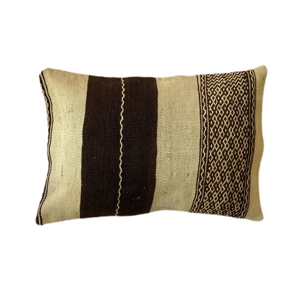 Handwoven Moroccan Berber Small Wool Small Cushion Cover, 51cm x 36cm (20" x 14"), Rare Rug Pillow Cover