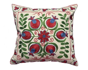Ikat Back Decorative Uzbek Suzani Hand Embroidered Pillow Case, 44cm x 44cm (17"x17")