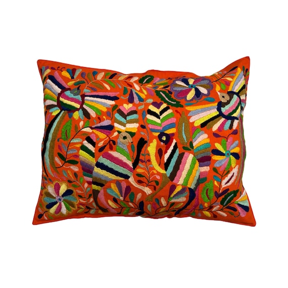 オレンジ メキシカン オトミ、手刺繍テナンゴ クッションカバー、22