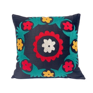 Hand Embroidered Vintage Tajik Suzani Pillow Case, Central Asian Traditional Design