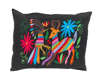 Mexican Otomi Tenango Cushion Cover, 23" x 19", Hand Embroidered in Mexico