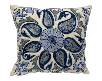 Lot De 2 Housses De Coussin Suzani - Inde/Ouzbékistan - Fait Main - Multicolore