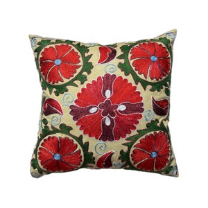 Hand Embroidered Suzani Pillow Case, Uzbek Accent Design, 44cm x 44cm (17&quot;x17&quot;) Cushion Cover